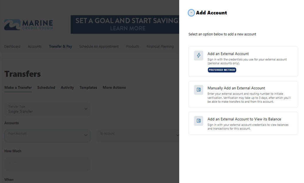 Add an account instantly