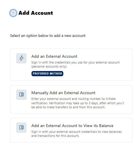 Add account to transfer