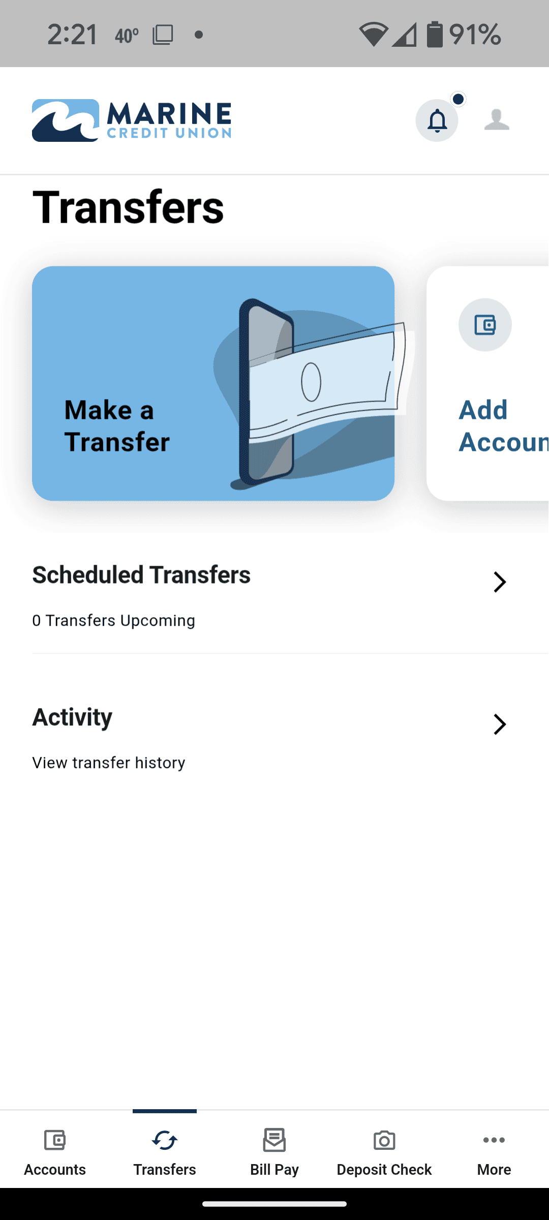 Transfers mobile screenshot