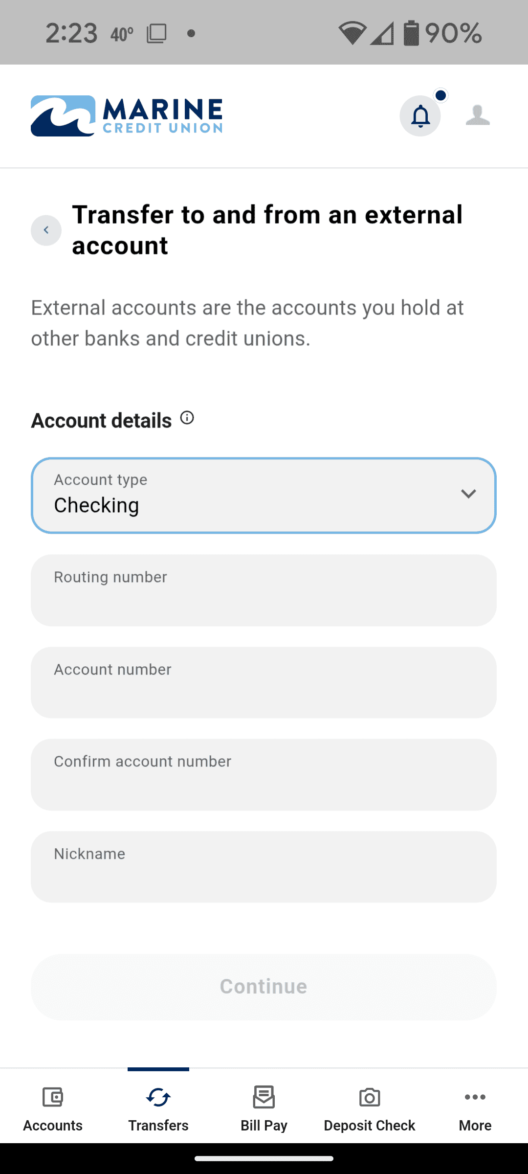 Add account mobile